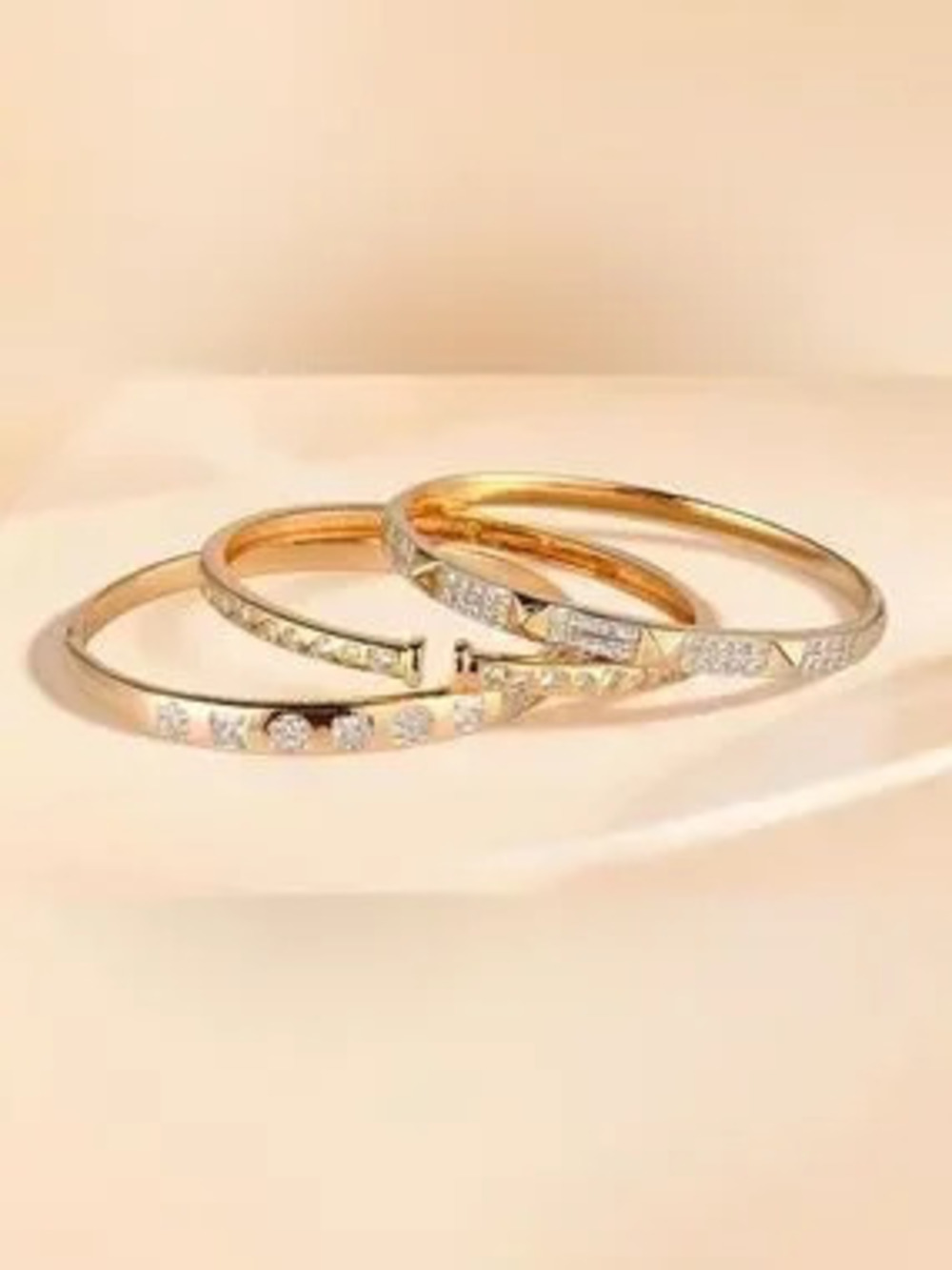 Anthropologie Gold Crystal-Accented Stackable Bangle Set - Picture 2 of 6